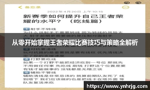 从零开始掌握王者荣耀比赛技巧与策略全解析