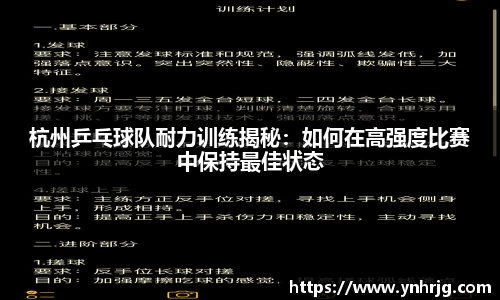杭州乒乓球队耐力训练揭秘：如何在高强度比赛中保持最佳状态